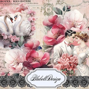 Vintage printed paper kit "Say I love you" junk journal scrapbooking paper kit