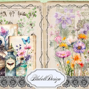 Kit papiers imprimés vintage de botanique  "Le jardinier botaniste " kit junk journal scrapbooking