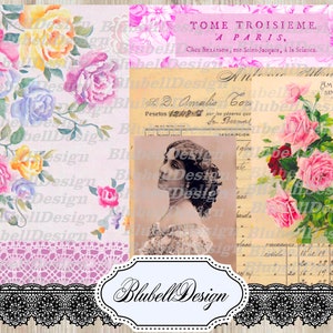 papiers numériques vintage "Love of roses" scrapbooking junk journal kit téléchargement numérique imprimable papier digital