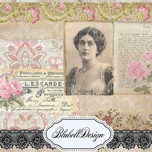 Kit papiers imprimés vintage  "Bouquet de roses kit junk journal scrapbooking