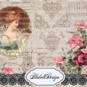 papiers numériques shabby "Je pense à toi" scrapbooking junk journal kit téléchargement numérique imprimable papier digital