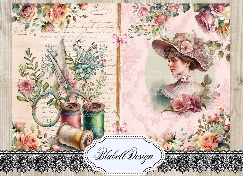 Victorian printed paper kit at the seamstress junk journal scrapbooking kit image 3