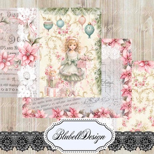 Set aus pastellfarbenem Shabby-bedrucktem Papier „Magic Christmas“, Junk-Journal-Scrapbooking-Kit