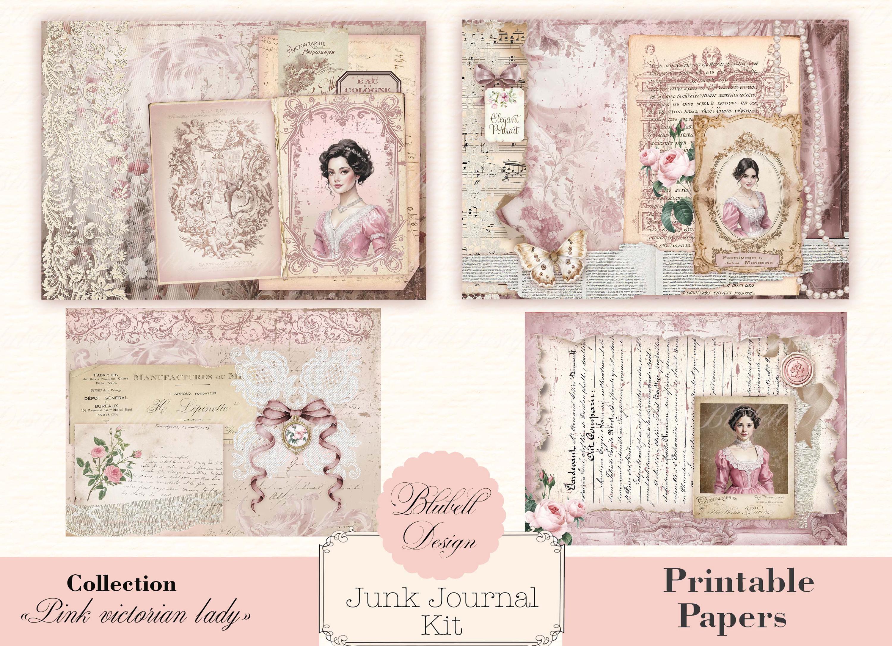 Shabby Chic Digital Paper "pink Victorian Lady" Scrapbooking Kit Junk ...