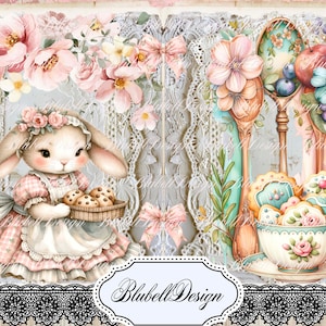 Kit papiers imprimés shabby mignon  "Tasse de thé" kit junk journal papier scrapbooking