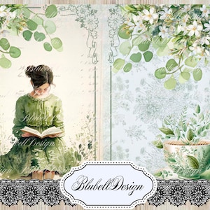 papier digital   "Nature verte" scrapbooking kit junk journal téléchargement numérique imprimable