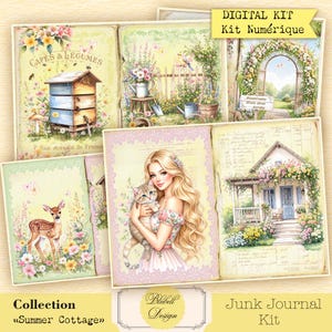 papier digital vintage " Summer cottage" scrapbooking kit junk journal téléchargement numérique imprimable art digital