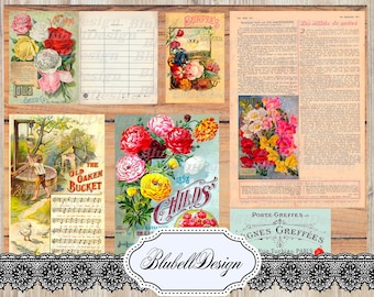 papiers numériques vintage "Jardin et Botanique" scrapbooking junk journal kit téléchargement numérique imprimable papier digital