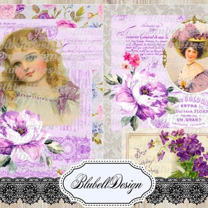 papiers numériques shabby "Améthyste" scrapbooking junk journal kit téléchargement numérique imprimable papier digital