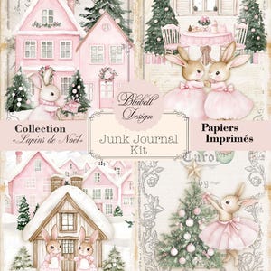 Kit de papel impresso em tons pastel rosa "Coelhos de Natal" kit de diário lixo para scrapbooking