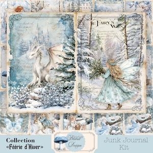 papier digital  "Féérie d'Hiver" scrapbooking kit junk journal téléchargement numérique papier digital imprimable