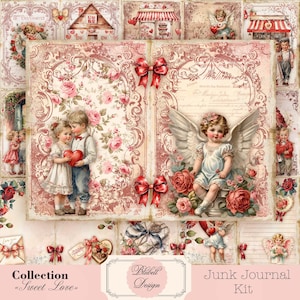 Kit papiers imprimés "Sweet Love" kit junk journal papier scrapbooking Saint Valentin