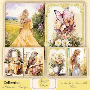 papier digital vintage " Blooming cottage" scrapbooking kit junk journal téléchargement numérique imprimable art digital