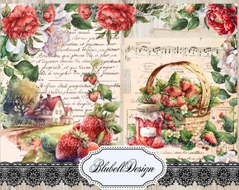 papier digital vintage  "La fermes des fruits rouges" scrapbooking junk journal kit téléchargement numérique imprimable papier digital