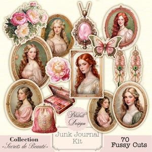 Victoriaanse bedrukte papierset Moeilijke snijpatronen "Beauty Secrets" Junk Journal Kit Scrapbookpapier