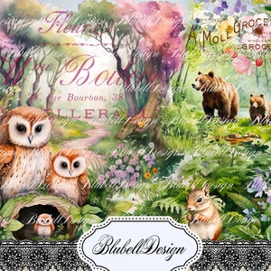 Kit papiers imprimés vintage "Amis de la forêt Vol.2" kit junk journal papiers scrapbooking
