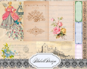 Ensemble de 118 embellissements et d'éphémères imprimés Scrapbooking