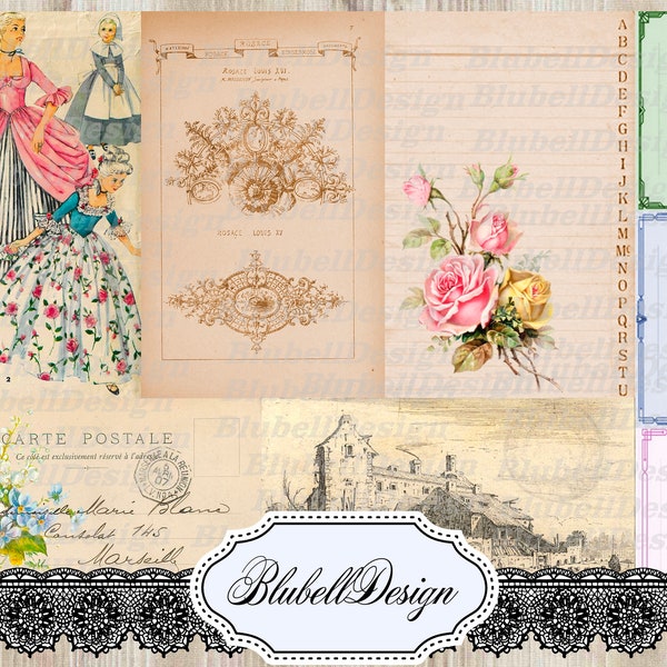 Ensemble de 118 embellissements et d'éphémères imprimés Scrapbooking