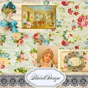 10 papiers numériques vintage  "Collage Palais Royal" scrapbooking junk journal kit téléchargement numérique imprimable papier digital
