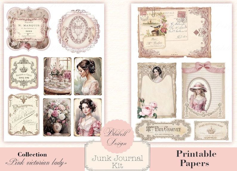 Shabby Chic Digital Paper "pink Victorian Lady" Scrapbooking Kit Junk ...