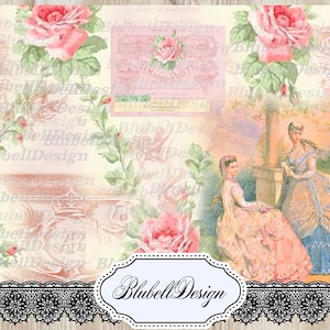 papiers numériques vintage "Les Demoiselles" scrapbooking junk journal kit téléchargement numérique imprimable papier digital