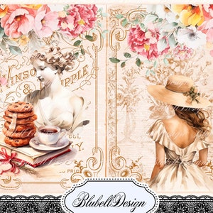 Vintage bedrukte papierset "Dagboek van een dame" junk journal scrapbooking papierset