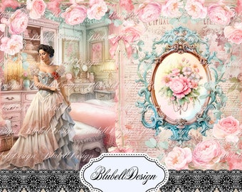 papier digital shabby  " Ere victorienne " scrapbooking kit junk journal téléchargement numérique imprimable