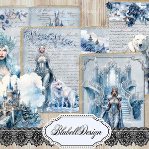 Winter-Druckpapierset „Ice Queen“ Junk Journal Scrapbooking Kit