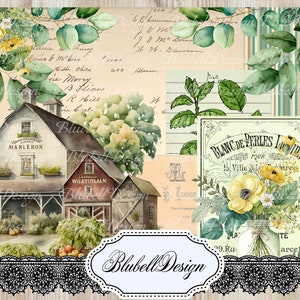 Vintage-Digitalpapier "The Little Green Farm" Scrapbooking Junk Journal Kit digitaler Download druckbares digitales Papier