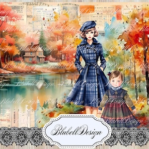 papier digital vintage  "Douceur de l'automne " scrapbooking kit junk journal téléchargement numérique imprimable
