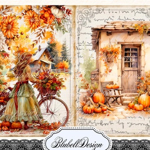 papier digital vintage "Balade Automnale" scrapbooking kit junk journal téléchargement numérique imprimable