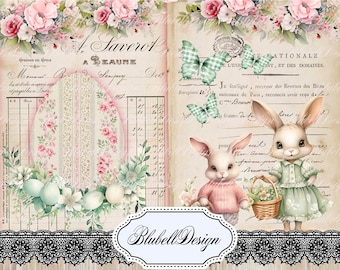 vintage pastel digital paper &quot;Pretty Easter Holidays&quot; scrapbooking kit junk journal printable digital download