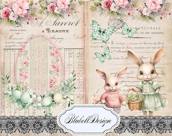 papier digital vintage pastel  " Jolies fêtes de Pâques" scrapbooking kit junk journal téléchargement numérique imprimable