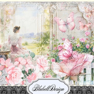 Kit papiers imprimés shabby pastel "Jardin de roses" kit junk journal papier scrapbooking