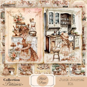 Carta digitale vintage "Pâtissiers" kit di scrapbooking diario spazzatura download digitale arte digitale stampabile