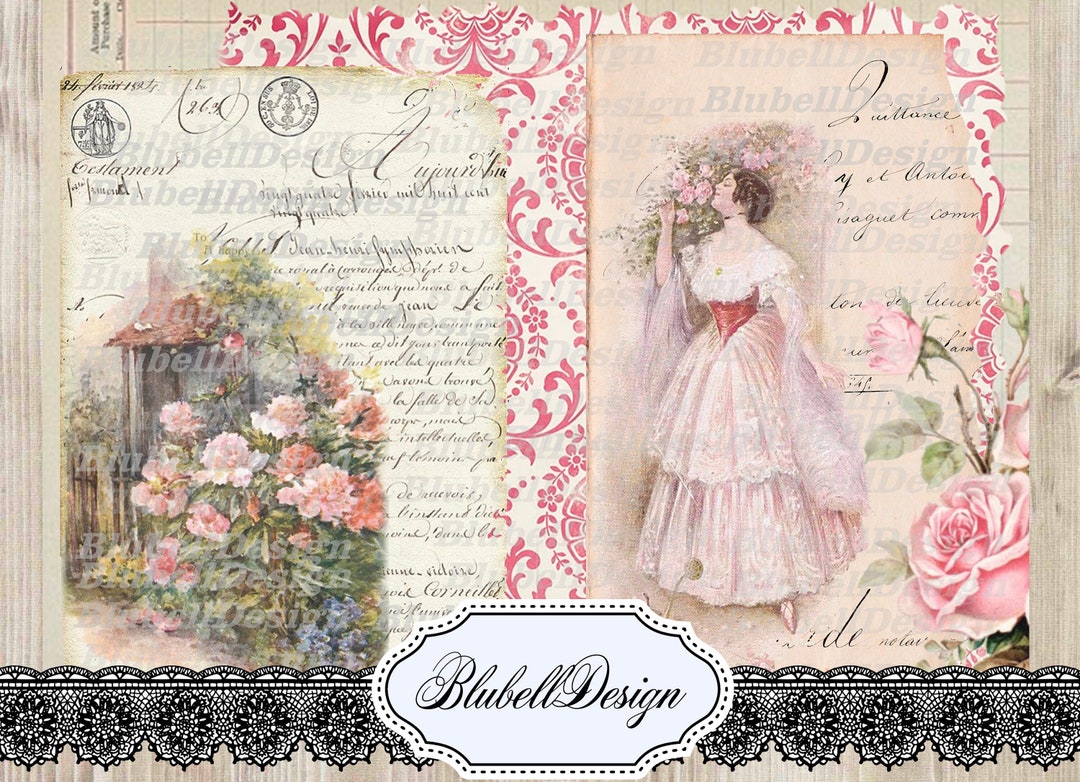 Shabby Chic Digital Papers "rose Garden" Scrapbooking Junk Journal Kit ...