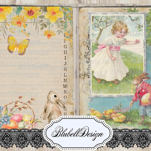 Kit papiers imprimés vintage pastel "Lapin de Pâques" kit junk journal scrapbooking