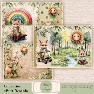 papier digital  " Petit Renard" scrapbooking kit junk journal téléchargement numérique imprimable digital art