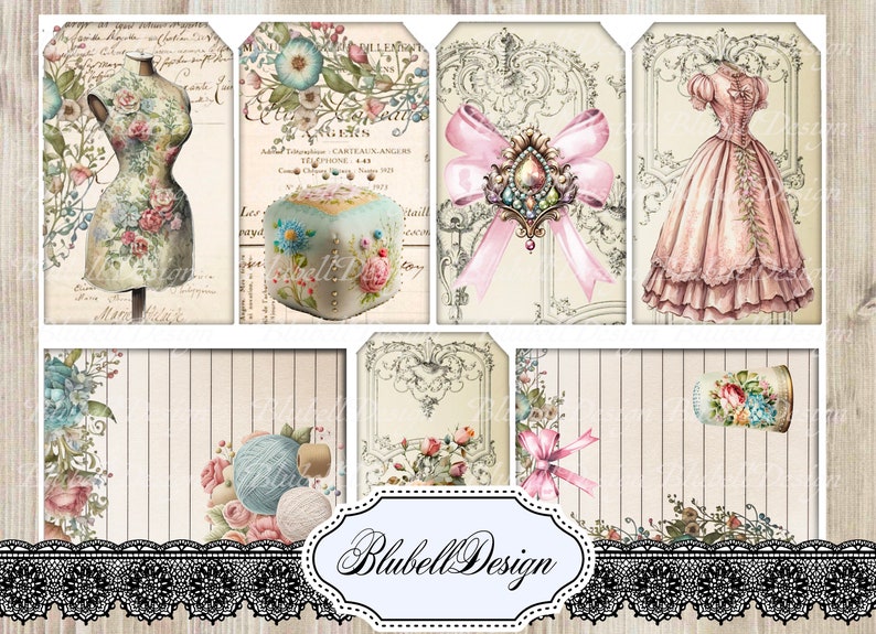 Victorian printed paper kit at the seamstress junk journal scrapbooking kit image 9