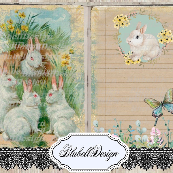 papiers numériques vintage pastel "Lapin de Pâques" scrapbooking junk journal kit téléchargement numérique imprimable papier digital