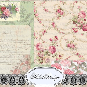 Kit papiers imprimés vintage "Garden" scrapbooking kit junk journal
