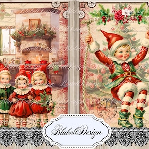 Kit papiers imprimés vintage  "Lutins de Noël " kit junk journal scrapbooking