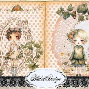Kit papiers imprimés "Petites filles d'automne " kit junk journal scrapbooking