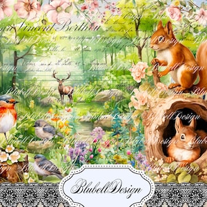 Carta digitale vintage "Forest Friends Vol.2" kit per scrapbooking, diario spazzatura, stampabile, download digitale