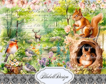 papier digital nature vintage  "Amis de la Forêt Vol.2" scrapbooking kit junk journal téléchargement numérique imprimable