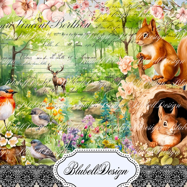 papier digital nature vintage  "Amis de la Forêt Vol.2" scrapbooking kit junk journal téléchargement numérique imprimable