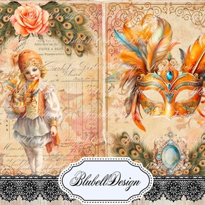 Kit papiers imprimés vintage "Les couleurs de Mardi Gras" kit junk journal papier scrapbooking
