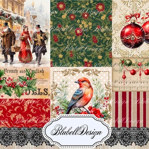 Kit papiers imprimés  "Noël victorien" kit junk journal papier scrapbooking