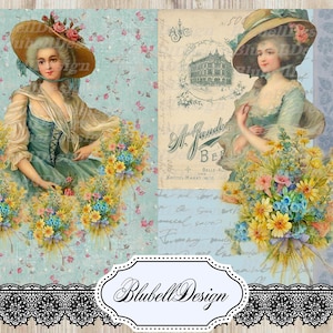 papiers numériques vintage "Collage bleus", scrapbooking junk journal kit téléchargement numérique imprimable papier digital