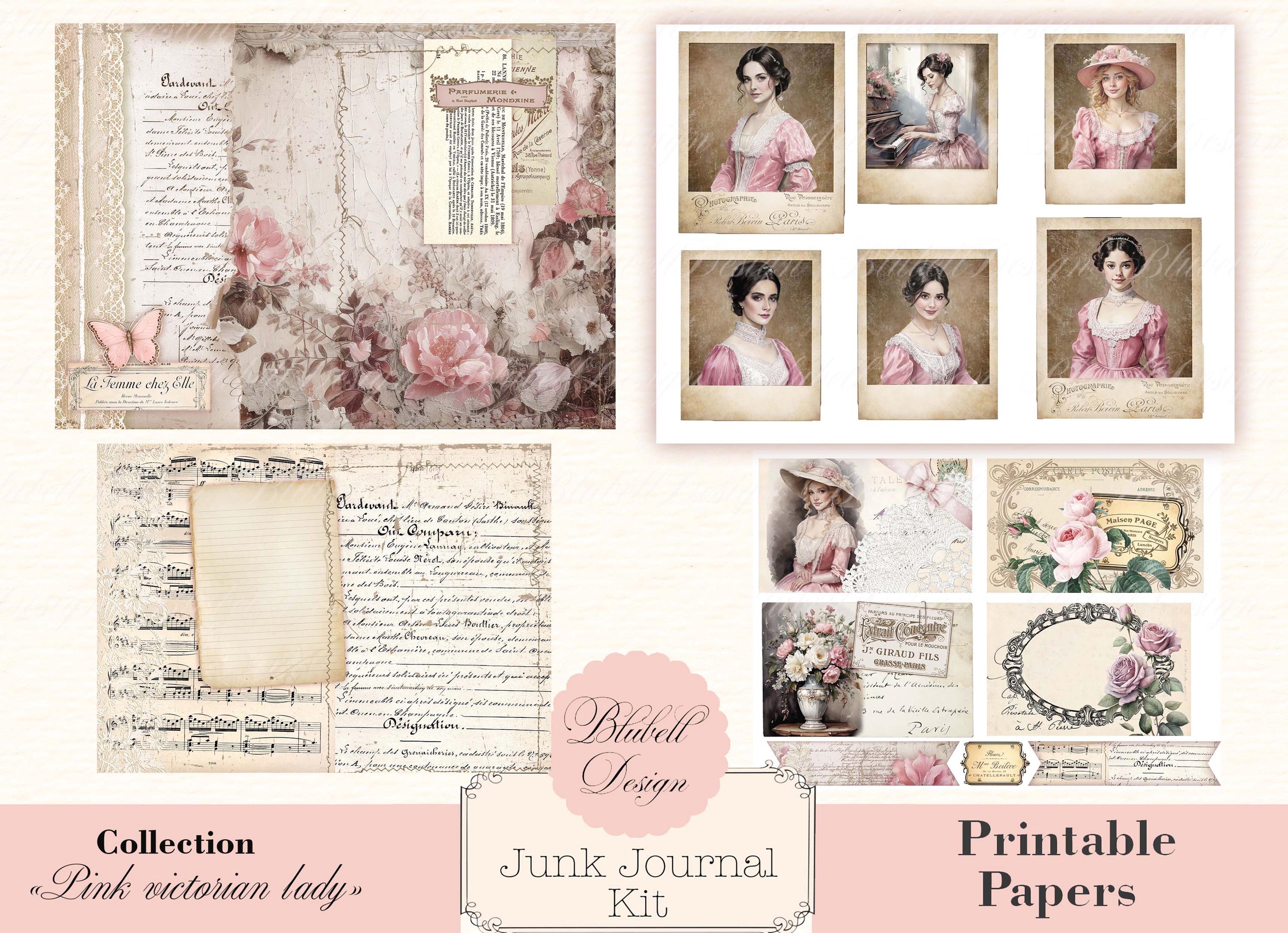 Shabby Chic Digital Paper "pink Victorian Lady" Scrapbooking Kit Junk ...